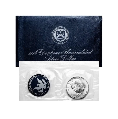 1974 S Ike Eisenhower Silver Dollar BU Brilliant Uncirculated OGP Blue Pack Cover