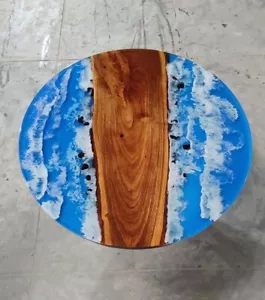 Blue Ocean Round Epoxy Resin Custom Handmade Table For Office & Study Room - Picture 1 of 6