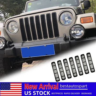 Black Front Grille Inserts Mesh Grill Cover Frame For Jeep Wrangler TJ 1997-2006 Foto 1 de 4