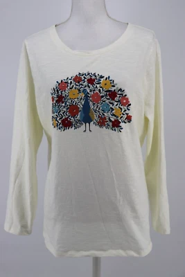 Talbots Top Womens Plus Size 1X Cream Peacock Bird Lightweight Long Sleeve New - Image 1 of 4
