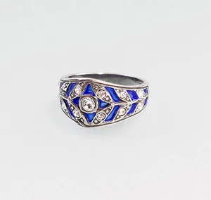 9901275 Anelli con Pietre Swarovski 925 smaltato blu argento Tg. 55 - Picture 1 of 1