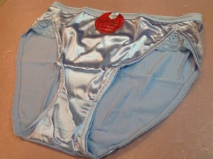Women Panties,Briefs Bikinis "Selina" Size XXL Blue Satin Silky W/Net&Decoration - Picture 1 of 7