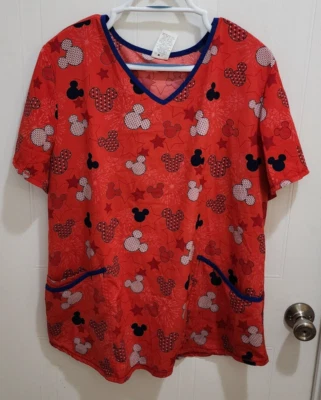 Disney Short Sleeve Scrub Top Mickey Mouse Independance Day 4th Of July Size XL - Image 1 of 4