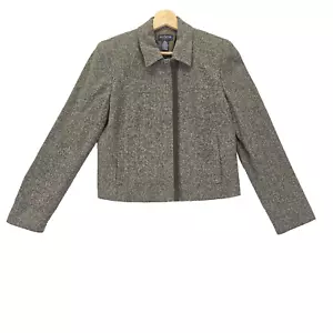Ann Taylor Wool Silk Blend Crop Jacket Blazer Women's Sz 6 Brown Full Zip Career - Picture 1 of 10