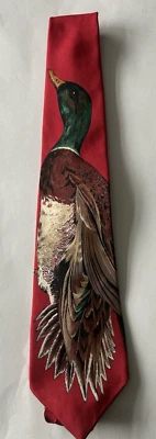Ducks Unlimited All Silk USA Made Mallard Duck Men’s Red Dress Tie - Image 1 of 3