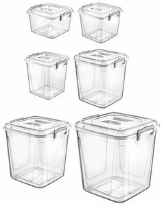 Clear Plastic Storage Box Lid Clip Locking  Home Kitchen Food Container ( DEEP) - Picture 1 of 2