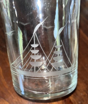 Libbey Glass Etched Sailboat Design Carafe Decanter - Beautiful - ~12” Tall - Image 1 of 3