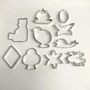 10 Metal Cookie Cutters Animal Bird Boat Butterfly Diamond Egg Flower Shamrock - Picture 1 of 2