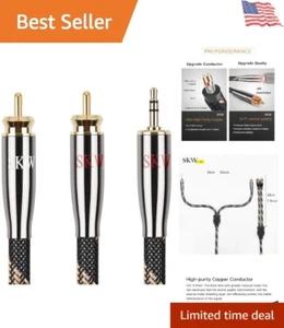 Audiophile Copper Aux to RCA Y Cable 16.4ft Stereo Braided for High-Quality L... - Picture 1 of 8