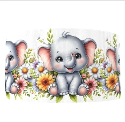 Fita de gorgorão jardim flores jardim zoológico bebê elefante 1,5 pol. (1 jarda) 1272501 - Imagem 1 de 2