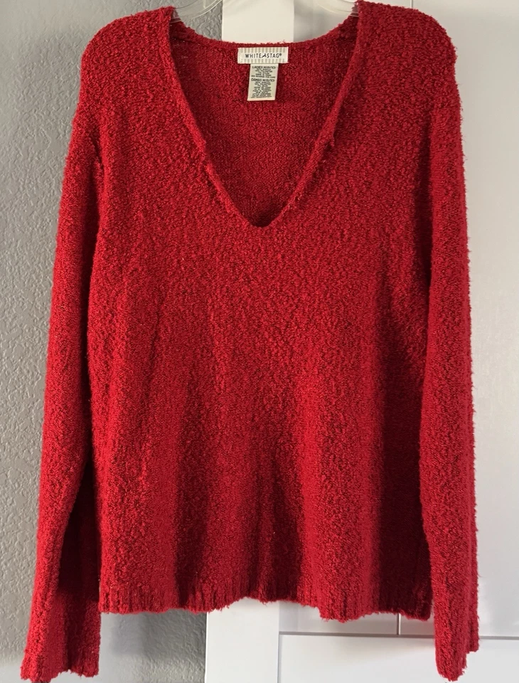 Suéter aconchegante vintage branco veado M vermelho manga longa gola V férias de Natal - Imagem 1 de 3
