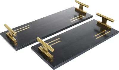Marble Living Room Decor Tray Ottoman Tray with Gold Handles, Set of 2 Serving T - Image 1 of 4