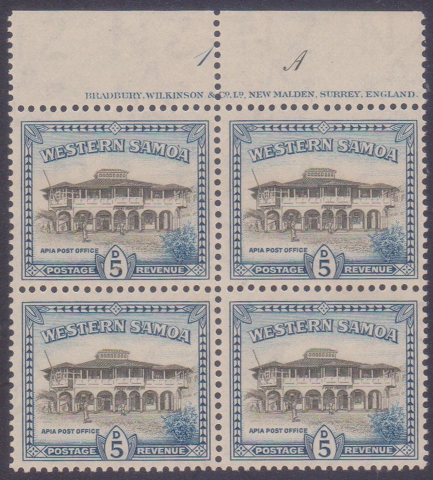 (K40-61) 1925 Samoa 5d 4 bloques Apia oficina de correos (1A en salvamento) MH (BK)  Foto 1 de 1