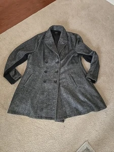 Abrigo de mujer Torrid doble botonadura guisante talla grande 2 negro/blanco tweed vestido chaquetón  - Imagen 1 de 6