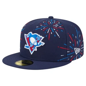 Men's-New Era  Navy Pittsburgh Penguins Americana Fireworks 59FIFTY Fitted Hat - Picture 1 of 5