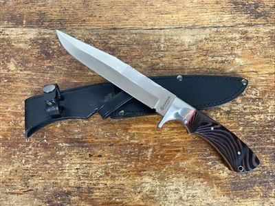 Boker Magnum Fixed Blade Knife 440 Micarta File Work Handle Leather Sheath - Image 1 of 4