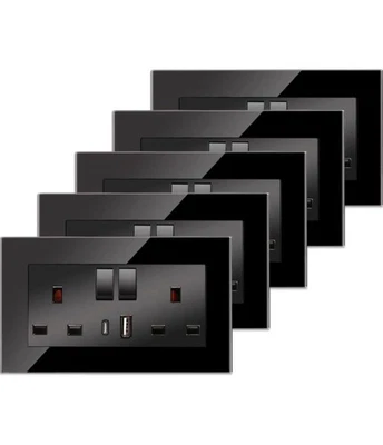 Glass Double Switched Socket with 2 USB-A Charging Ports 2 Gang 13 Amp Outlet x5 - Image 1 of 4
