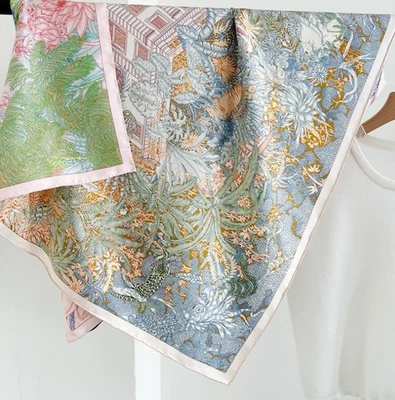 18 Momme Twill 100% Silk Mulberry Scarf Square Shawl Wrap Double face print 35'' - Image 1 of 4
