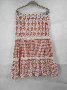 Sigurd Olsen Bauern Midi Rock Damen groß orange weiß Blumen Stufen Bohemian - Bild 1 von 10
