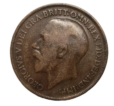 Moeda de bronze Grã-Bretanha 1917 George V One Penny - KM#810 - Imagem 1 de 2