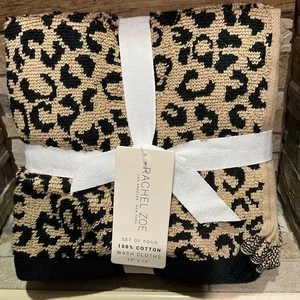 4-teiliges Set - Rachel Zoe Waschlappen Leopard Gepard - 100% Baumwolle - Neu Wende - Bild 1 von 4
