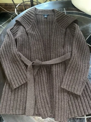 Suéter Cárdigan The Limited Mujer-MED-Marrón-Lana de Cordero Pescador Acanalado/Cinturón-259 Foto 1 de 4