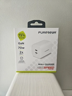 PureGear LightSpeed (70-Watt) USB-C Wall Charger (2 Port) Travel Adapter - White - Image 1 of 2