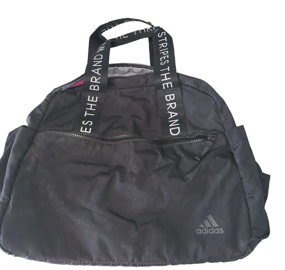 Adidas Duffle Bag Black Pink Mesh Lining Gym Travel Casual Lightweight - Image 1 of 4