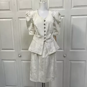 80-s Tow Piece Set with Skirt Size 12 Cream Vintage - Picture 1 of 24