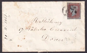 1841 SG8 1d RED BROWN PLATE 102 COVER BEVERLEY TO DOVER FINE (KB) - Picture 1 of 3