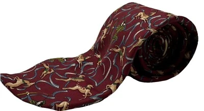 Salvatore Ferragamo Corbata Seda Borgoña Animales y Ciervos Cazadores, Perros, Italia Foto 1 de 4