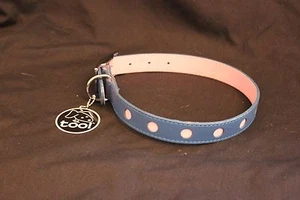 ¡NUEVO CON ETIQUETAS! ¡También! ¡Puntos de gamuza rosa de cuero azul de moda! Collar de perro 14" hebilla de metal! - Imagen 1 de 3