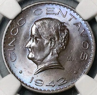 1942 NGC MS 65 Mexico 5 Centavos Josefa Bronze Scarce Coin (24043002C) - Image 1 of 4