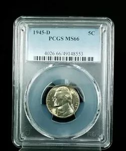 1945-D 5C JEFFERSON NICKEL 35% Silver PCGS MS66 #1431 - Picture 1 of 2