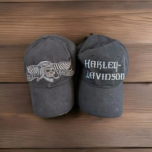 Vintage Y2K Harley Davidson Embroidered StrapBack Wings Skull Full Back Lot 2 - Picture 1 of 7