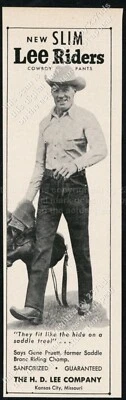 1957 Lee Riders blue jeans cowboy Gene Pruett photo vintage print ad - Image 1 of 4