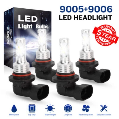 9006 9005 LED Headlight KIT Combo Bulbs 10000K High Low Beam Super Bright White - Image 1 of 4