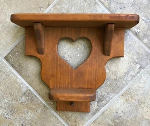 Vintage Wood Wall 2 Shelf Heart Cut Out Farmhouse Cabin Decor Peg 13x10.5x3.25" - Picture 1 of 8