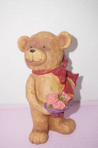 Oso de peluche de pie de resina vintage escultura de madera sintética bufanda a cuadros flores 7" - Imagen 1 de 11