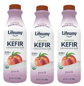Organic Peach Kefir by Lifeway - Whole Milk Probiotic Drink, 32 oz (3-Pack) - Picture 1 of 24