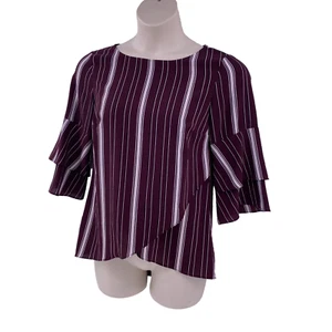 Apt 9 Womens Blouse Top Burgundy Stripe Size Small 3/4 Sleeve Scoop Neck Cross - Picture 1 of 15