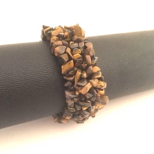 Bracelet monté sur élastique avec authentiques pierres oeil de tigre - Picture 1 of 3