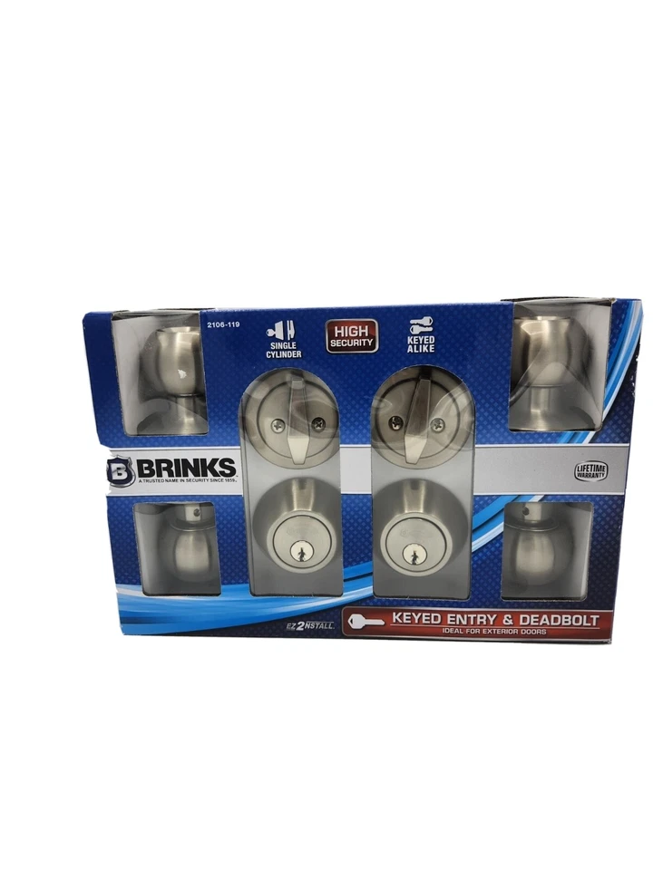 Brinks - Keyed Entry And Dead Bolt - Exterior - Ball Knob - Satin Nickel