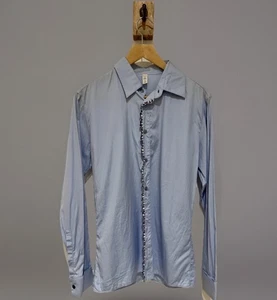 MIU MIU Rare Vintage 00s Runway Men's Archive Blue Gingham Frill Shirt 39 15.5" - Picture 1 of 12
