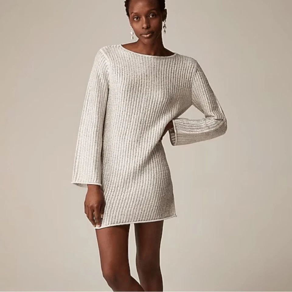 Vestido Colección J Crew M Metálico Tejido Abierto Suéter-Vestido Plateado Brillante Transparente Foto 1 de 4