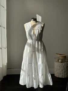 Damen-Maxikleid Baumwolle Ösen weiß ärmellos vorne zum Binden Größe Small neu mit Etikett - Bild 1 von 11