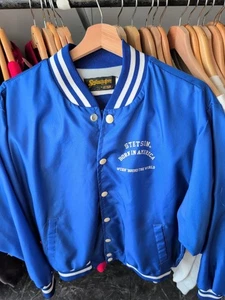 Vintage Swingster Jacket Mens M Blue Stetson Hats Bomber Varsity Ringer 70s - Picture 1 of 3