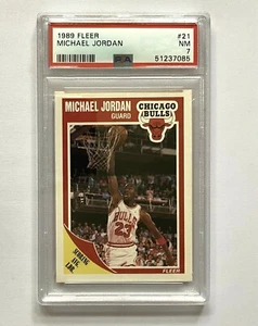 1989 ~ Fleer #21 ~ Michael Jordan ~ Chicago Bulls ~ PSA 7 ~ casi como nuevo ~ losa nueva - Imagen 1 de 2