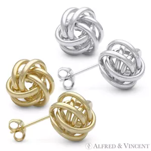 Orecchini a perno 14kt giallo/bianco oro massiccio 11 mm nodo d'amore 14k 14 kt borchie - Foto 1 di 3