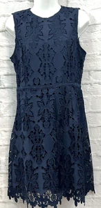 H&M Floral Lace Shift Dress Dark Navy Blue Sleeveless Size M Dark Academia Party - Picture 1 of 11